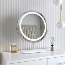 FABS Ava 3 color LED frameless mirror with marble stand smart touch control - Silver