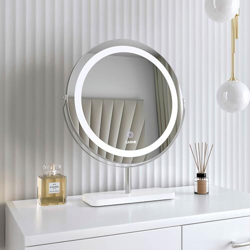FABS Ava 3 color LED frameless mirror with marble stand smart touch control - Silver
