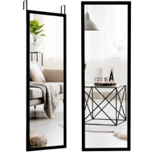 Trendi 2-in-1 48" Over Door Full-Length Mirror | Wall-Mounted with Hooks & Screws | HD Glass for Bathroom, Bedroom, or Wardrobe (Black)