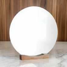 Dylex Freestanding Round Mirror With Oak Wooden Stand for Bathroom, Dressing Table Makeup, Frameless Design, 40 x 40 cm
