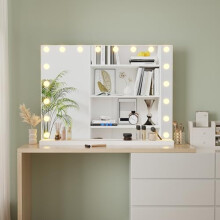 AVC Designs Hollywood Vanity Cosmetic Mirror with LED Lights, 80 x 60cm Large Makeup Mirror with 18 Dimmable Bulbs and 3 Lighting Modes