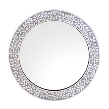 Harrow Decor Resin Inlay Mirror in Floral design Grey White, WM-106, Size 24''