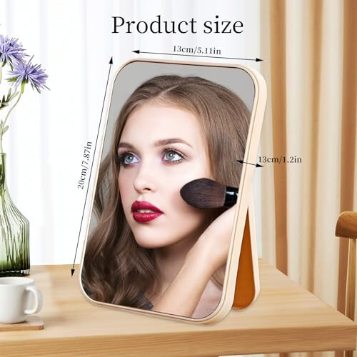 Naapesi Portable Folding Mirror, Super HD Desktop Vanity Mirror Rectangular Makeup Mirror, Compact Foldable Travel Mirror, Hand Free/Handheld/Tabletop 1