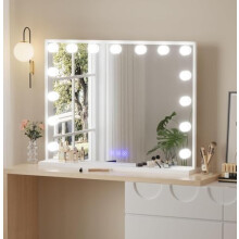 AVC Designs Hollywood Vanity Cosmetic Mirror with LED Lights Large Makeup Mirror with 15 Dimmable Bulbs and 3 Lighting Modes 58 x 45cm