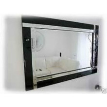 Chic Concept Large Modern Art Deco Rectangular Bevelled Glass Wall Mirrors, Black/Clear, 100 x 70 cm