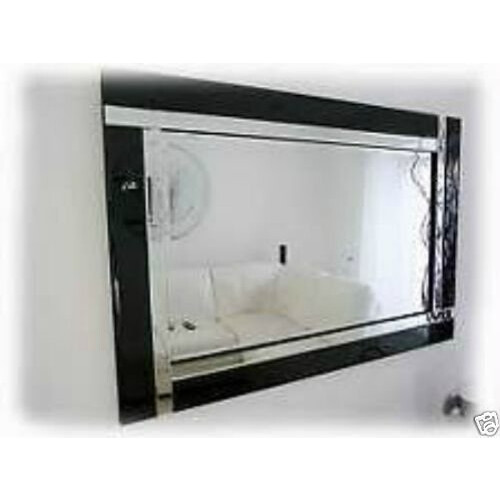 Chic Concept Large Modern Art Deco Rectangular Bevelled Glass Wall Mirrors, Black/Clear, 100 x 70 cm