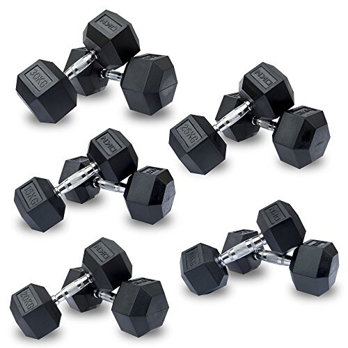 DKN Rubber Hex Dumbbells - Black, 2 x 2 kg