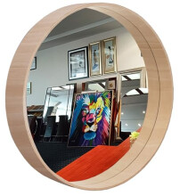 BD ART Large Round Mirror 70cm Natural Wood Scandinavian Boho Wall Mirror