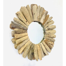 My Square Mile Driftwood Round Mirror | Bathroom Hallway Rustic Wooden Wall Hanging Mirror | With Easy Hang Pre Attached Hooks (60cm)