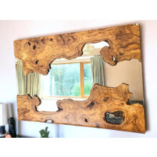 Handcrafted Olive Wood Rustic Mirror | Unique Live Edge Wall | Natural Wood Frame Mirror | Artisan-Made Home | Sustainable Design (60 cm x 45)