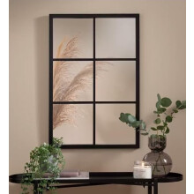 Biznest Window Style Wall Mirror Durable Frame Indoor/Outdoor Living Collection Rectangular Wall Mirror 50X76Cm (Black)