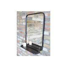 My Square Mile Industrial Vintage Aged Style Wall Mirror (Black/White) with Chain link shelf. Height 70cm. With Preinstalled rear hanging brackets