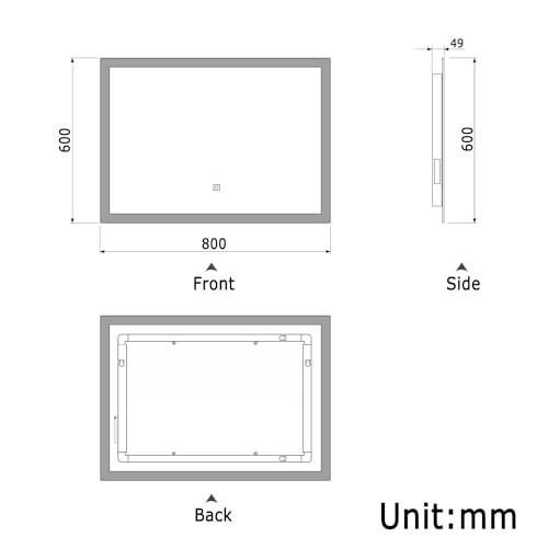 Rectangular Bathroom Mirror with 3 Colors Dimmable LED Light,Shaver Socket,Anti-fog,Memory function,Sensor touch switch-800x600 1