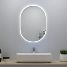 Biubiubath Oval Bathroom Mirror with LED Lights,60 * 80cm Wall Mounted Vanity Mirror Dimmable 3 Colors and Demister Pad,HD Tempered