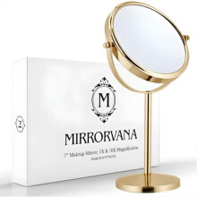 MIRRORVANA 10X Magnifying Makeup Mirror on Stand for Bedroom and Bathroom, Free Standing Desk & Table Mirror, Double Sided 10X/1X Magnification, 35cm