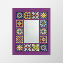 Artistry Home Mauve Mosaic Mirror with Hand Painted Ceramic Tiles 25x30 cm Colourful Wall Mirror Handmade Frame in Siberian Pine Decorative Accent for