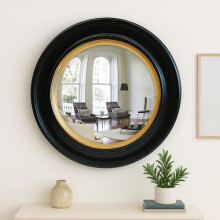 Agenzia 14 Large Round Antique Black and Gold Convex Feature Wall Mirror 66cm x 66cm