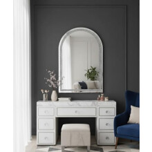 Biznest Modern Arched Wall Mount Mirror Crushed Jewel Loose Bling Diamond Edges Color Changing LED Lights MDF Back Crystal Glass Anti Deform Sparkle
