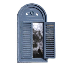 Darthome Blue Arched Louvre Shutter Garden Mirror with Wooden Doors, Outdoor Wall Decor, Distressed Weathered Finish, 40x75cm