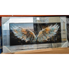 Biznest Angel Wings Glass Picture Liquid Black And White Art Wall Hung Rectangular Shaped Mirrored Frame 3D Glitter Art Deco Style Multicoloured