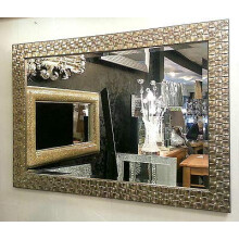 John Lewis Wall Mirror Rectangular Wooden Mosaic Frame Champagne / Antique Silver 106x76cm (42x30 inches) RRP150