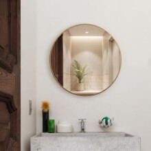 DEENZ 50cm Large Round Gold Wall Mounted Mirror Brass Metal Frame Bathroom Living Room