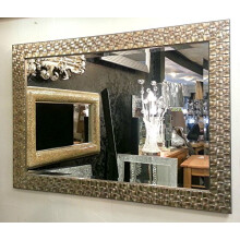 John Lewis Wall Mirror Bevelled RRP140 Wood Mosaic Rectangular Frame Antique Silver / Champagne 66x92cm (26x36)