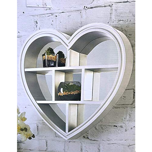 DEENZ WHITE HEART MIRROR SHELF 6 SECTIONS DECORATIVE WALL SHELF WALL MIRROR BEST GIFT FOR LOVE ONE'S