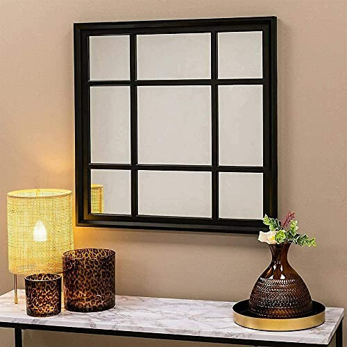 SQAURE SHAPE WINDOW STYLE WALL MIRROR SIMPLY STYLISH DECOR MIRROR BLACK WALL WINDOW MIRROR 61x61CM 1
