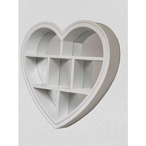 DEENZ WHITE HEART MIRROR SHELF 6 SECTIONS DECORATIVE WALL SHELF WALL MIRROR BEST GIFT FOR LOVE ONE'S 1