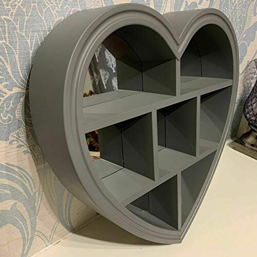 DEENZ GREY HEART MIRROR SHELF 6 SECTIONS DECORATIVE WALL SHELF WALL MIRROR BEST GIFT FOR LOVE ONE'S 2