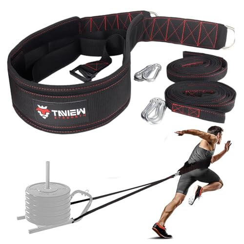 TAVIEW Sled Pulling Belt with Adjustable Closure, 2 Sled Pulling Straps & 4 Hooks – Ideal for Resistance Training, Strength, Agility, and