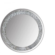 Crystal Crushed Diamond Round Silver Mirror, 40x40 cm, Wall Hang Frameless Mirror, Acrylic Diamond Décor
