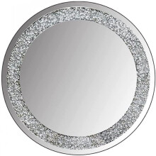 JAYOGLA Crushed Diamond Round Silver Mirror, 40x40 cm, Frameless Wall Hanging