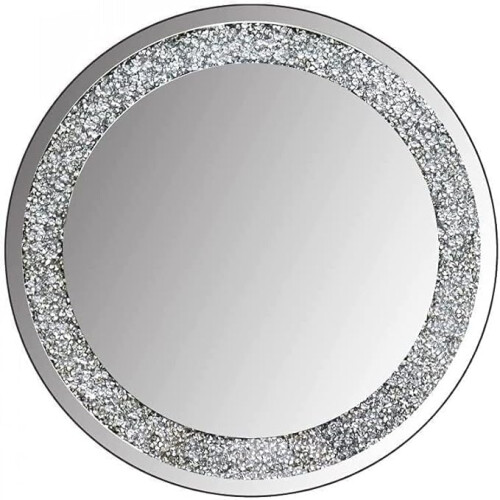 JAYOGLA Crushed Diamond Round Silver Mirror, 40x40 cm, Frameless Wall Hanging