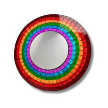 Handmade Rainbow Mosaic Circle Wall Mirror | Modern 30cm Glass Tile Bohemian Decor for Living Room, Hallway & Bathroom | Unique Art, Artisanal Gift