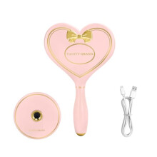 VANITY GRAND Hand Mirror with Standing Base, 3 Colour Light & Stepless Dimming Rechargeable Portable Mirror for Makeup, Skincare, Dental Care, Gift