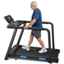 MERACH Treadmill for Home with Extended Handrails, Walking Pad Treadmill for Seniors, Heart Rate Monitor, 8 Rehabilitation Modes, Shock-Absorbing &