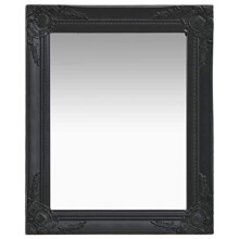 vidaXL Wall Mirror with Ornate Frame - Baroque Style Rectangle Wall-mounted Vanity Dresser - 50x60 cm - Black