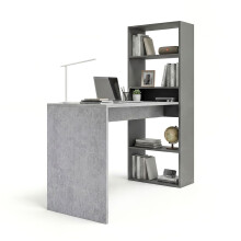 Mesa de escritorio con estantería en gris grafito y gris cemento 120x50 cm Cosmic