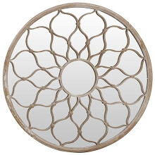 vidaXL Garden Mirror - Iron Round Sand-Colored Outdoor Mirror With Decorative Flower Design, Easily Wall-Mountable, 60x3 cm