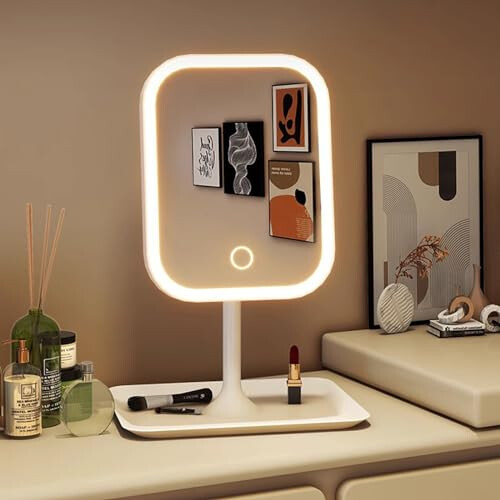 Baverta Makeup Vanity Mirror with Lights, LED Makeup Mirror with 3 Color Modes, Tabletop Vanity Lighted Mirror with Smart Touch Control, Light Up Make