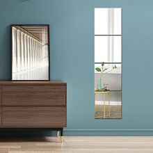 Full Body Wall Mirrors, 4pcs 12x12 Acrylic Plexiglass Mirror Wall-Mounted Full Length Frameless Mirror Over the Door Large Long Mirror Home Workout
