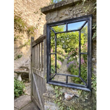 Biznest Large Rectangle Antique Window Wall Mirror Stylish Decor Durable Frame Window Style Black Silver 60X76Cm