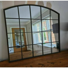 Biznest Large Rectangle Arch Window Mirror Durable Metal Frame Indoor Outdoor Wall Mounted Window Style Metal Wall Mirror Home 76X90Cm (Black)