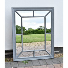Biznest Large Rectangle Antique Window Wall Mirror Stylish Decor Durable Frame Window Style Grey Rustic 60X76Cm