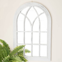 Biznest Extra Large White Rustic Window Soho Style Mirror Hallway Vanity Wall Elegant Vintage Style 92X62Cm