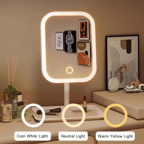 Baverta Makeup Vanity Mirror with Lights, LED Makeup Mirror with 3 Color Modes, Tabletop Vanity Lighted Mirror with Smart Touch Control, Light Up Make 2