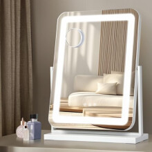 Emitto Hollywood Vanity Mirror 4050 cm – LED 3-Color Dimmable Lighting, 5X Magnification, Smart Touch Control, USB-C Powered, Tabletop or Wall