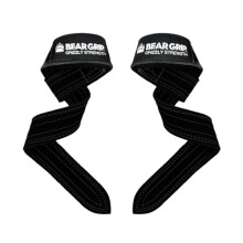 BEAR GRIP - Leather Weight Lifting Straps for Gym, Bodybuilding, Powerlifting, Crossfit and more (Black Dual Ply, Non-Padded)